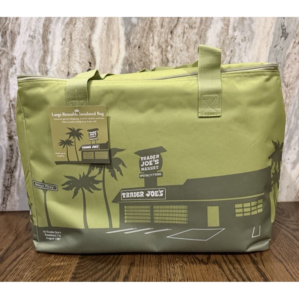 Trader Joe's Insulated Bag Olive Green Large Reusable Tote NEW 8 gal Ships Quick